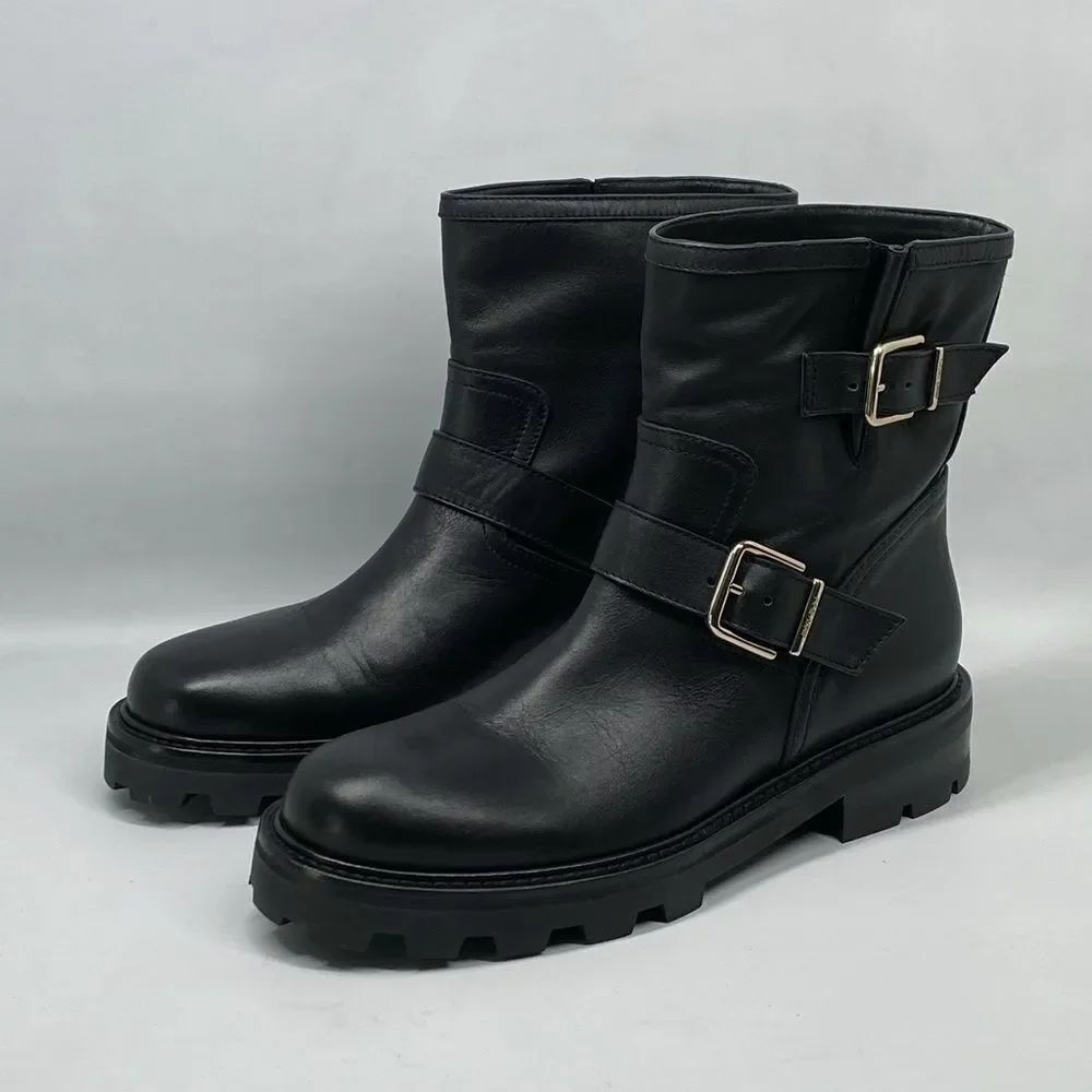 Jimmy Choo Double Buckle Moto Boots size 39.5